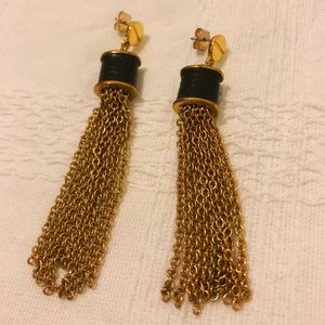 C. Wonder Gold & Leather Fringe Chain Earrings